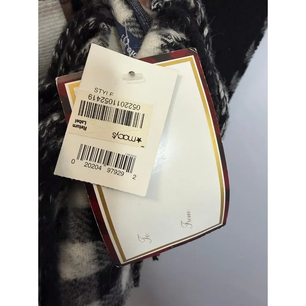 Polo Ralph Lauren Lamb Wool bBlack White Gingham Plaid Fringe Scarf New